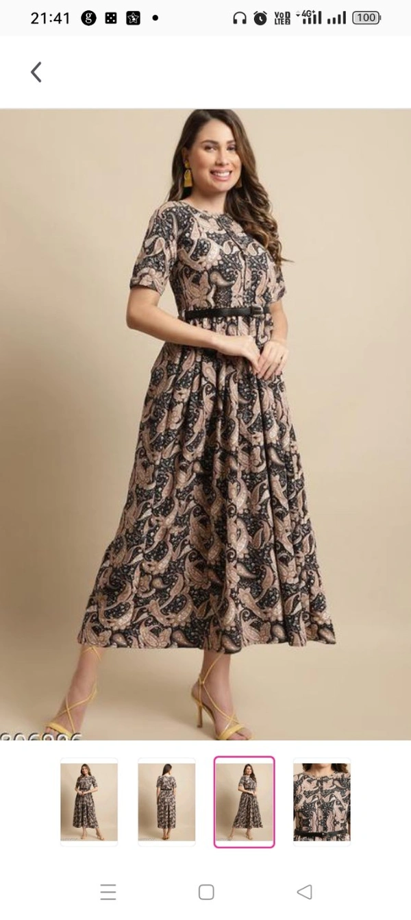 Women's Black Printed Knee-Length Dress With Belt (Gown-103)Name: Women's Black Printed Knee-Length Dress With Belt (Gown-103)Fabric: RayonSleeve Length: Short SleevesPattern: PrintedNet Quantity (N):1  Size :S M L XL  XXL 