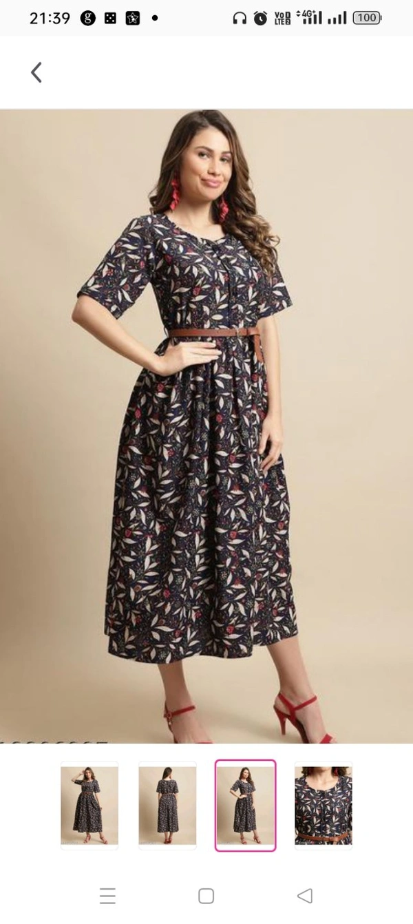 Women's Black Printed Knee-Length Dress With Belt (Gown-103)Name: Women's Black Printed Knee-Length Dress With Belt (Gown-103)Fabric: RayonSleeve Length: Short SleevesPattern: PrintedNet Quantity (N):1  Size :S M L XL  XXL 