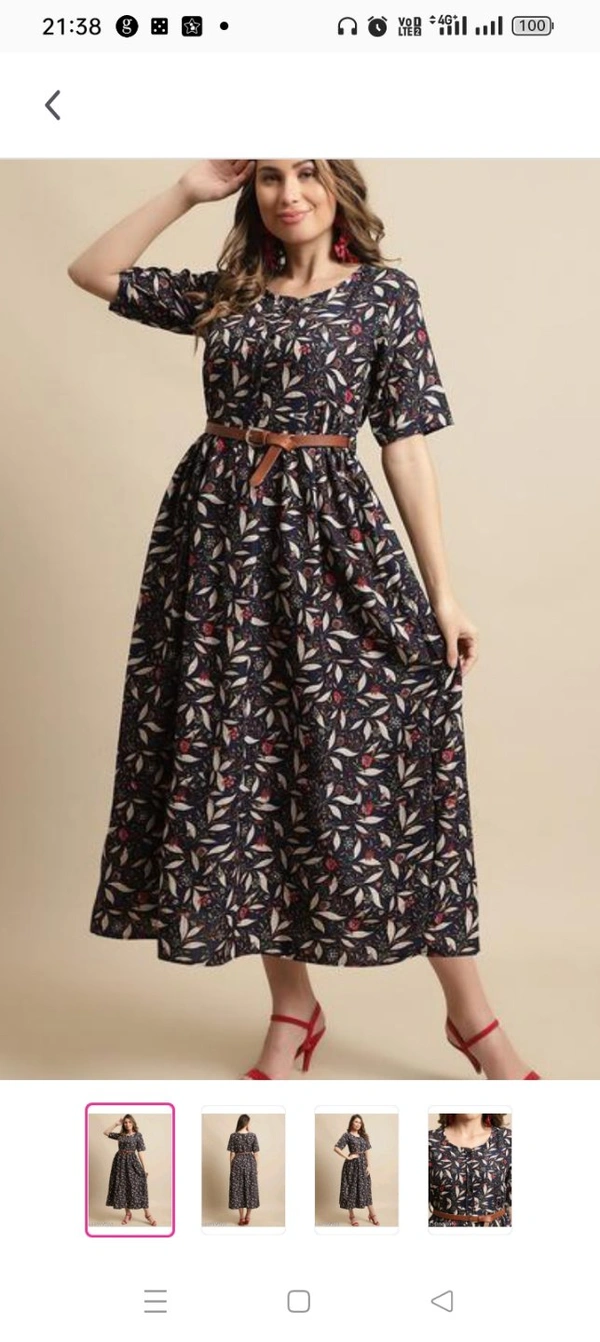 Women's Black Printed Knee-Length Dress With Belt (Gown-103)Name: Women's Black Printed Knee-Length Dress With Belt (Gown-103)Fabric: RayonSleeve Length: Short SleevesPattern: PrintedNet Quantity (N):1  Size :S M L XL  XXL 