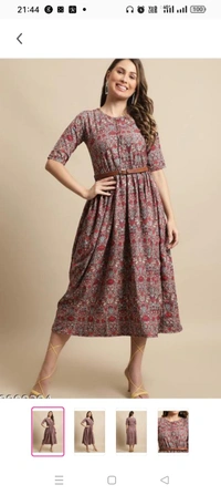 Women's Multicolor Printed Knee-Length Dress With Belt  Name: Women's Multicolor Printed Knee-Length Dress With Belt  Fabric: RayonSleeve Length: Three-Quarter SleevesPattern: PrintedNet Quantity (N): 1Sizes: S M L XL  XXL 