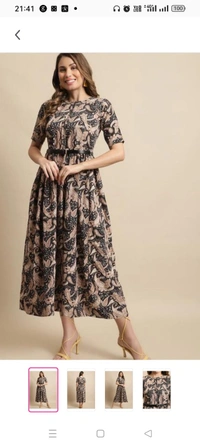 Women's Multicolor Printed Knee-Length Dress With Belt  Name: Women's Multicolor Printed Knee-Length Dress With Belt  Fabric: RayonSleeve Length: Three-Quarter SleevesPattern: PrintedNet Quantity (N): 1Sizes: S M L XL  XXL 