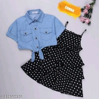  CUTE GIRLS POLKA DOTS COMBOO SETFabric: CrepeSleeve Length: Shoulder StrapsPattern: PrintedNet Quantity (N): SingleSizes:6-7 Years (Bust Size: 26 in, Length Size: 28 in) 7-8 Years (Bust Size: 28 in, Length Size: 29 in) 8-9 Years (Bust Size: 30 in, Length Size: 30 in) Country of Origin: India