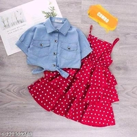  CUTE GIRLS POLKA DOTS COMBOO SETFabric: CrepeSleeve Length: Shoulder StrapsPattern: PrintedNet Quantity (N): SingleSizes:6-7 Years (Bust Size: 26 in, Length Size: 28 in) 7-8 Years (Bust Size: 28 in, Length Size: 29 in) 8-9 Years (Bust Size: 30 in, Length Size: 30 in) Country of Origin: India