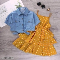  CUTE GIRLS POLKA DOTS COMBOO SETFabric: CrepeSleeve Length: Shoulder StrapsPattern: PrintedNet Quantity (N): SingleSizes:6-7 Years (Bust Size: 26 in, Length Size: 28 in) 7-8 Years (Bust Size: 28 in, Length Size: 29 in) 8-9 Years (Bust Size: 30 in, Length Size: 30 in) Country of Origin: India