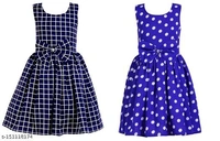 Girls Crepe Printed Frocks (Navy Strip+  Royal Blue Dot) Frocks & Dresses Fabric: CrepeSleeve Length: SleevelessPattern: PrintedNet Quantity (N): Pack Of 2Sizes:2-3 Years (Bust Size: 10.5 in, Length Size: 22 in) 3-4 Years (Bust Size: 11 in, Length Size: 23 in) 4-5 Years (Bust Size: 11.5 in, Length Size: 2