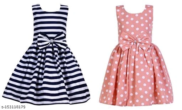 Girls Crepe Printed Frocks (Navy Strip+  Royal Blue Dot) Frocks & Dresses Fabric: CrepeSleeve Length: SleevelessPattern: PrintedNet Quantity (N): Pack Of 2Sizes:2-3 Years (Bust Size: 10.5 in, Length Size: 22 in) 3-4 Years (Bust Size: 11 in, Length Size: 23 in) 4-5 Years (Bust Size: 11.5 in, Length Size: 2