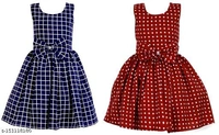 Girls Crepe Printed Frocks (Navy Strip+  Royal Blue Dot) Frocks & Dresses Fabric: CrepeSleeve Length: SleevelessPattern: PrintedNet Quantity (N): Pack Of 2Sizes:2-3 Years (Bust Size: 10.5 in, Length Size: 22 in) 3-4 Years (Bust Size: 11 in, Length Size: 23 in) 4-5 Years (Bust Size: 11.5 in, Length Size: 2