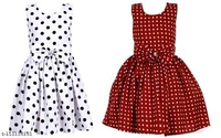 Girls Crepe Printed Frocks (Navy Strip+  Royal Blue Dot) Frocks & Dresses Fabric: CrepeSleeve Length: SleevelessPattern: PrintedNet Quantity (N): Pack Of 2Sizes:2-3 Years (Bust Size: 10.5 in, Length Size: 22 in) 3-4 Years (Bust Size: 11 in, Length Size: 23 in) 4-5 Years (Bust Size: 11.5 in, Length Size: 2