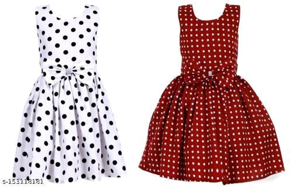 Girls Crepe Printed Frocks (Navy Strip+  Royal Blue Dot) Frocks & Dresses Fabric: CrepeSleeve Length: SleevelessPattern: PrintedNet Quantity (N): Pack Of 2Sizes:2-3 Years (Bust Size: 10.5 in, Length Size: 22 in) 3-4 Years (Bust Size: 11 in, Length Size: 23 in) 4-5 Years (Bust Size: 11.5 in, Length Size: 2