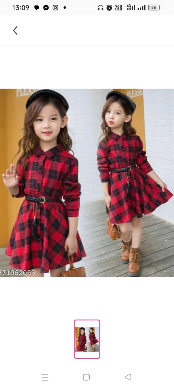 Cute Comfy Girls Frocks & DressesFabric: CottonSleeve Length: Long SleevesPattern: CheckedNet Quantity (N): SingleSizes:6-7 Years, 7-8 Years, 8-9 Years, 9-10 YearsWe want your child to look cute.This dress can be dressed up without having to worry about piano recitals, weddings, banquets, etc. It can also be used as a gift for a child's birthday