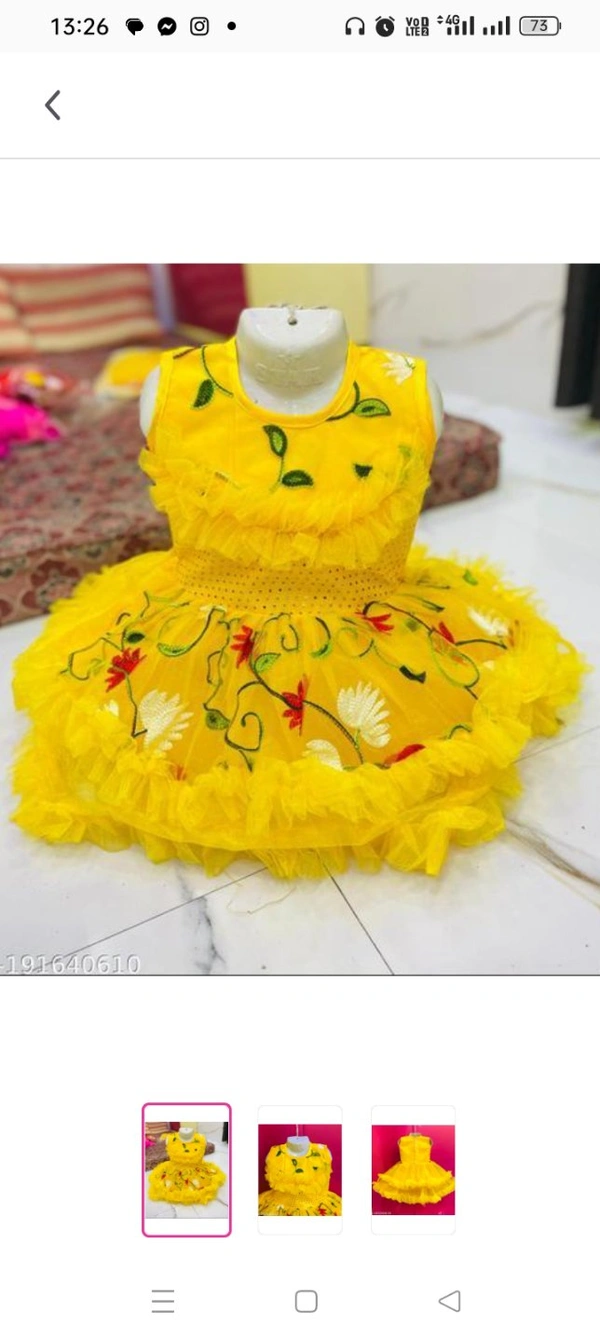 Beautiful party frockFabric: NetSleeve Length: SleevelessPattern: PrintedNet Quantity (N): SingleSizes:3-6 Months, 6-9 Months, 6-12 Months, 9-12 Months, 12-18 Months, 18-24 Months, 0-1 Years, 1-2 Years, 2-3 YearsCountry of Origin: India