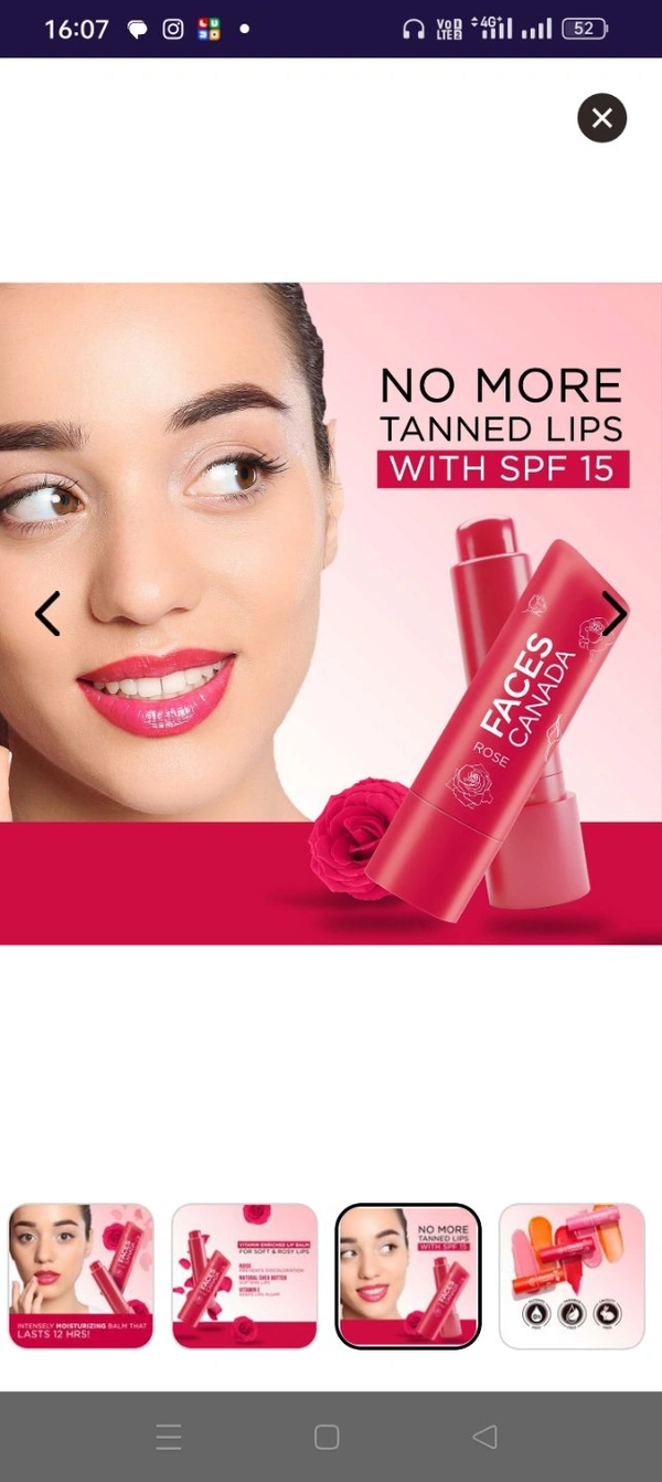 Faces Canada Color Balm | 12Hr Moisture For Dry, Chapped Lips | Vitamin E | Spf 15| Rose Petal Rose 03 (4.5 G) 