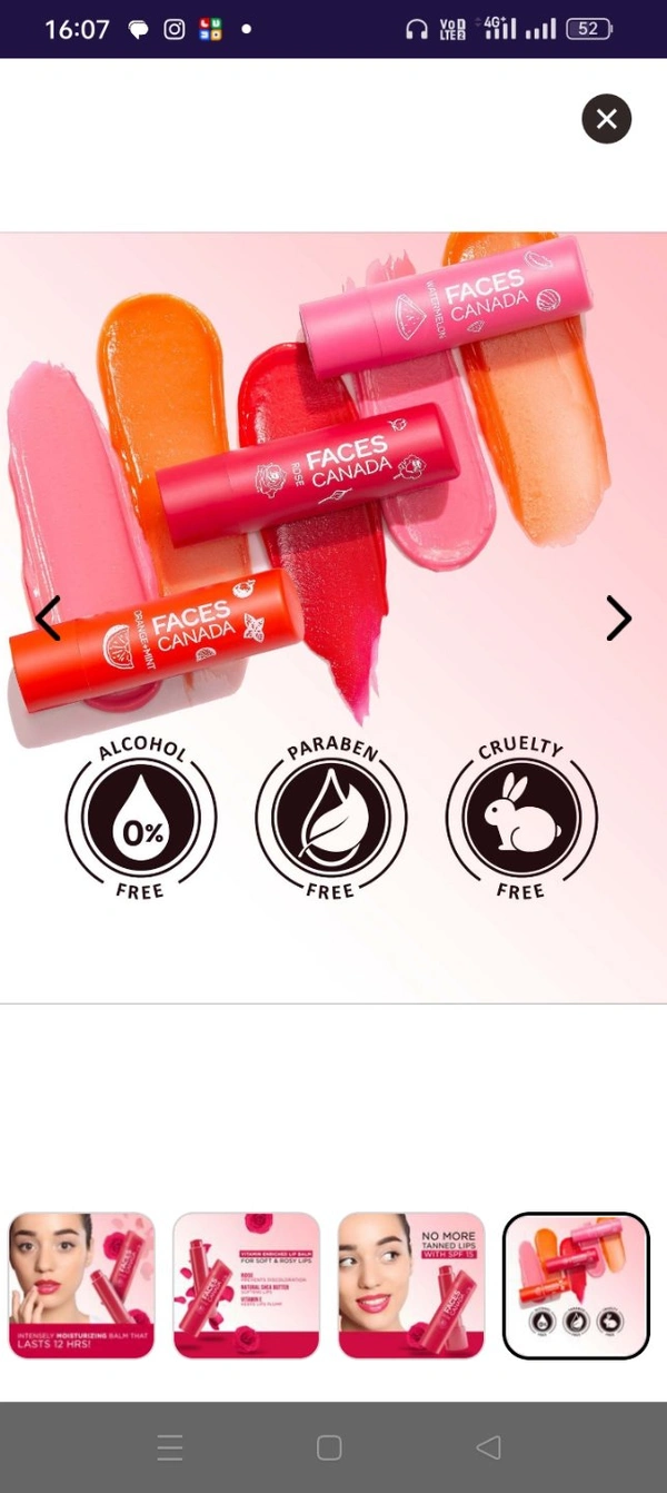 Faces Canada Color Balm | 12Hr Moisture For Dry, Chapped Lips | Vitamin E | Spf 15| Rose Petal Rose 03 (4.5 G) 