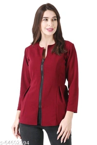 Women Mahroon  Solid Front Zip ShrugFabric: PolycottonSleeve Length: Long SleevesFit/ Shape: ShrugPattern: SolidNet Quantity (N): 1Sizes:XXS (Bust Size: 30 in, Length Size: 20 in) XS (Bust Size: 32 in, Length Size: 20 in) S (Bust Size: 34 in, Length Size: 20 in) M (Bust Size: 36 in, Length Size: 21 in) Women Solid Zip Shrug ,Self design Shurg