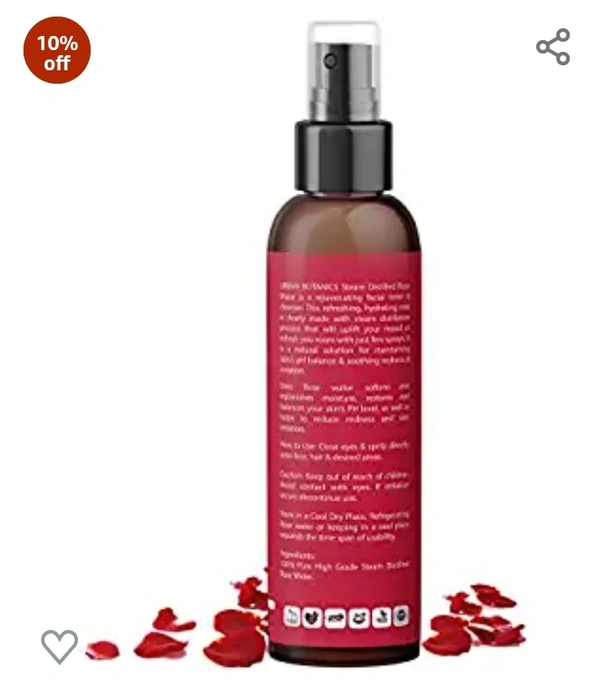 Urban Bonatic  UrbanBotanics® Pure & Natural Rose Water/Skin Toner - 200ml - Steam Distilled - Gulab Jal - Organic - Chemical Free