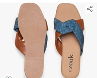 Zouk Store  ZOUK 100% Vegan Leather Handcrafted Women's Dark Blue Abstract Andaman Marine Cross Sliders (39) - 5.6.7.8