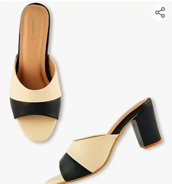 Shoeshion Women's Block Pump Heel Slip On, Open Toe, Synthetic Material, Rubber Sole Sandal For Office, Party and Occasions. - 5.6.7.8