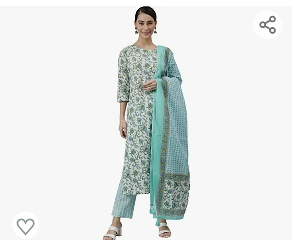 Janasya Women's White Cotton Straight Kurta with Pant And Dupatta - M.L.XL.XXL