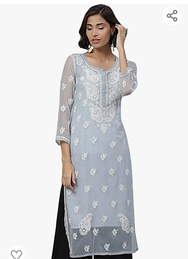 Ada Hand Embroidery Lucknowi Chikankari Women's Georgette Kurta Kurti with Slip A411128 - M. L. XL. XXL
