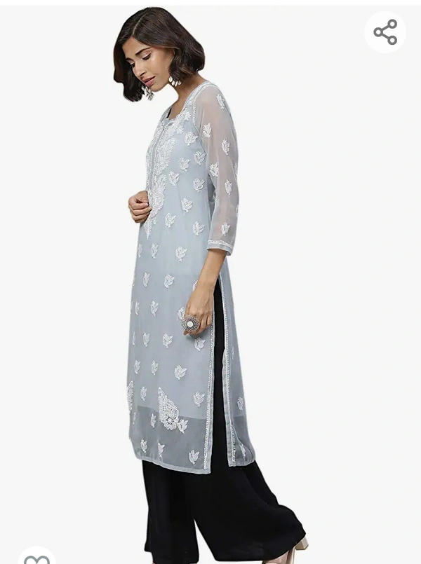Ada Hand Embroidery Lucknowi Chikankari Women's Georgette Kurta Kurti with Slip A411128 - M. L. XL. XXL