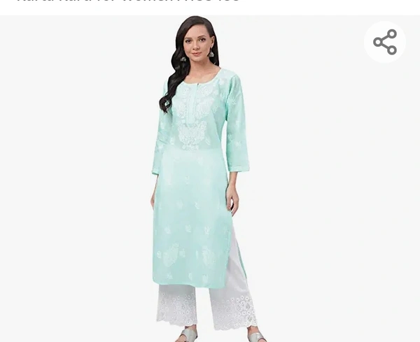 Ada Hand Embroidered Lucknowi Chikankari Cotton Kurta Kurti for Women A133488 - M. L. XL. XXL