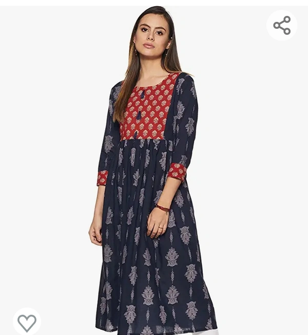 FRILLE Women's Cotton Block Print Kurta - M. L. XL. XXL