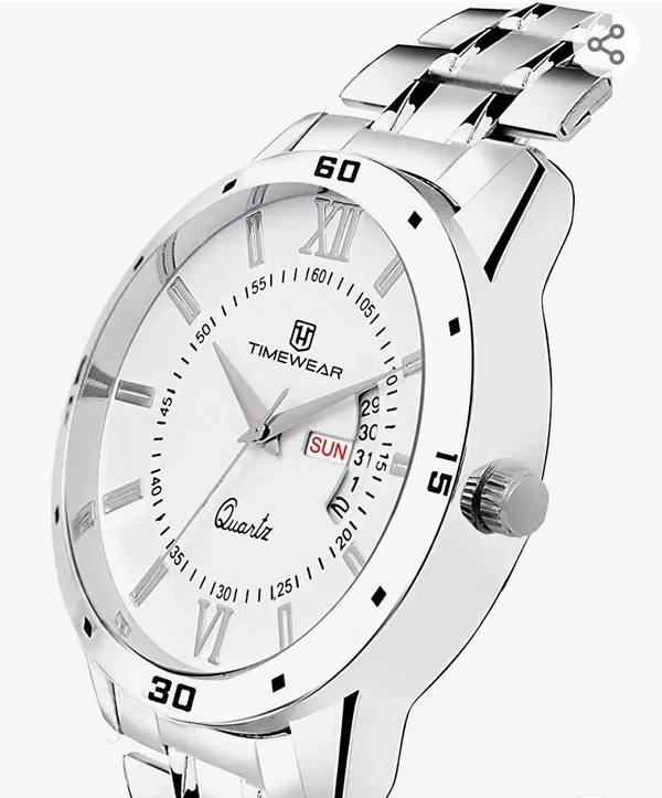 TIMEWEAR Analogue Day Date functioning Stainless Steel Men's Watch (Silver Band)