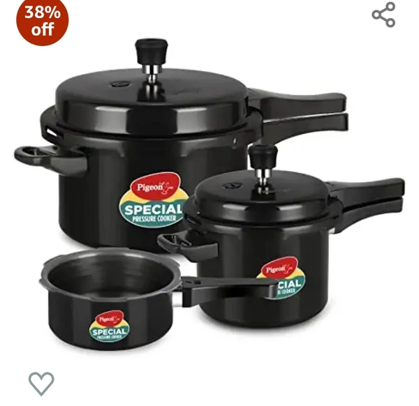 Pigeon by Stovekraft Hard Anodised Aluminium Pressure Cooker Combo - 2 L , 3 L and 5 L Induction Base Outer Lid Cooker (14414, Black)