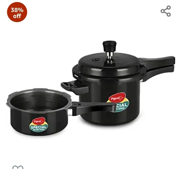 Pigeon by Stovekraft Hard Anodised Aluminium Pressure Cooker Combo - 2 L , 3 L and 5 L Induction Base Outer Lid Cooker (14414, Black)