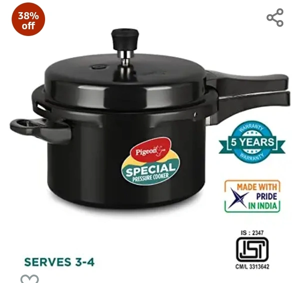 Pigeon by Stovekraft Hard Anodised Aluminium Pressure Cooker Combo - 2 L , 3 L and 5 L Induction Base Outer Lid Cooker (14414, Black)