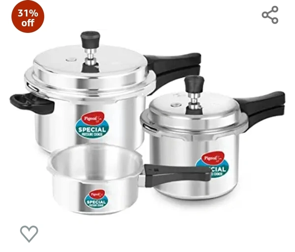 Pigeon by Stovekraft Aluminium Pressure Cooker Combo With Lid, 2 Litre, 3 Litre, 5 Litre (12735) Non-Induction Base Outer Lid , Silver