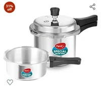 Pigeon by Stovekraft Aluminium Pressure Cooker Combo With Lid, 2 Litre, 3 Litre, 5 Litre (12735) Non-Induction Base Outer Lid , Silver