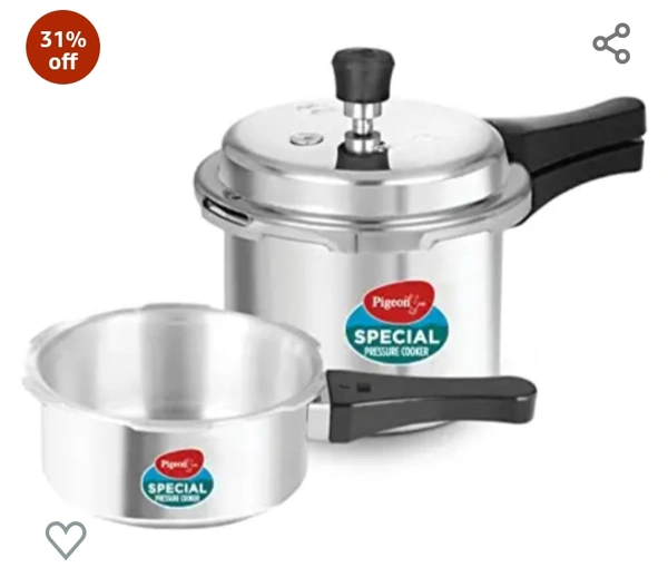 Pigeon by Stovekraft Aluminium Pressure Cooker Combo With Lid, 2 Litre, 3 Litre, 5 Litre (12735) Non-Induction Base Outer Lid , Silver