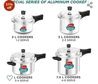 Pigeon by Stovekraft Aluminium Pressure Cooker Combo With Lid, 2 Litre, 3 Litre, 5 Litre (12735) Non-Induction Base Outer Lid , Silver