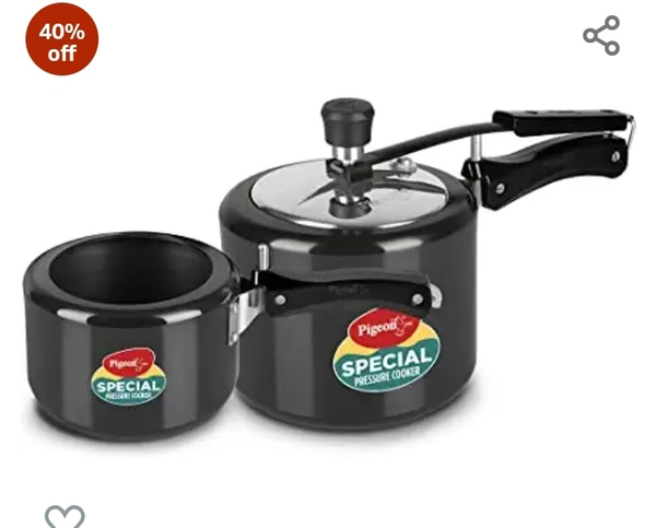 Pigeon by Stovekraft Aluminium Hard Anodized Pressure Cooker Combo with Induction Base Inner Lid - 2 L, 3 L, 5 L- 14455 (Silver)