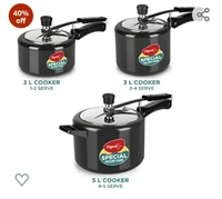 Pigeon by Stovekraft Aluminium Hard Anodized Pressure Cooker Combo with Induction Base Inner Lid - 2 L, 3 L, 5 L- 14455 (Silver)