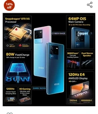 iQOO Neo 6 5G (Dark Nova, 8GB RAM, 128GB Storage) | Snapdragon® 870 5G | 80W FlashCharge