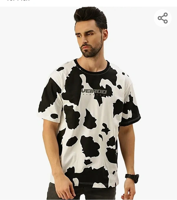 Veirdo Drop Shoulder Tshirt for Men, Over Size T Shirt for Man, Cow & Zebra Printed Half Sleeves Cotton Oversized T Shirts for Men & Boys, Cool Printed T Shirts for Men