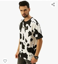 Veirdo Drop Shoulder Tshirt for Men, Over Size T Shirt for Man, Cow & Zebra Printed Half Sleeves Cotton Oversized T Shirts for Men & Boys, Cool Printed T Shirts for Men