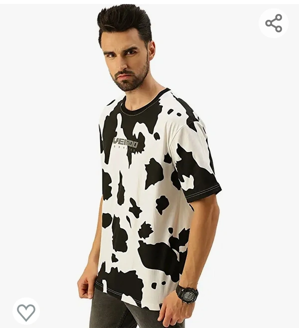 Veirdo Drop Shoulder Tshirt for Men, Over Size T Shirt for Man, Cow & Zebra Printed Half Sleeves Cotton Oversized T Shirts for Men & Boys, Cool Printed T Shirts for Men