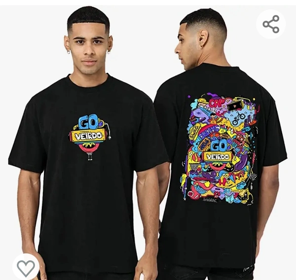 Veirdo Drop Shoulder Tshirt for Men, Over Size T Shirt for Man, Doodle Printed Half Sleeves Cotton Oversized T Shirts for Men & Boys, Cool Doodle Back Printed T Shirts for Men