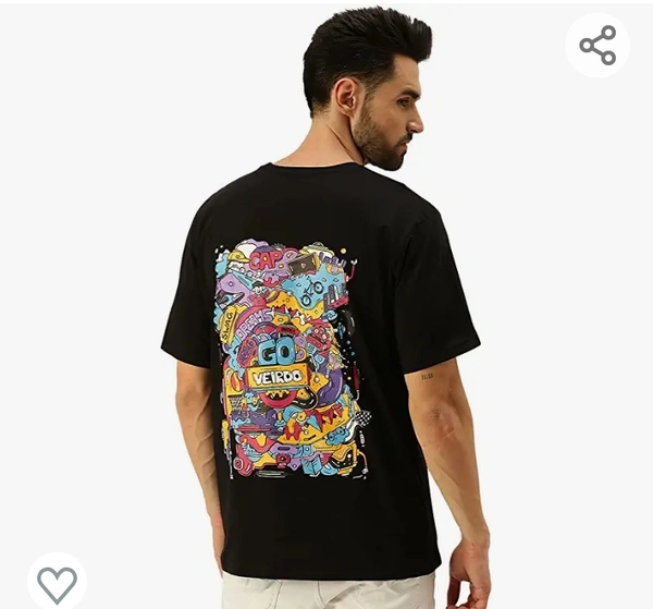 Veirdo Drop Shoulder Tshirt for Men, Over Size T Shirt for Man, Doodle Printed Half Sleeves Cotton Oversized T Shirts for Men & Boys, Cool Doodle Back Printed T Shirts for Men