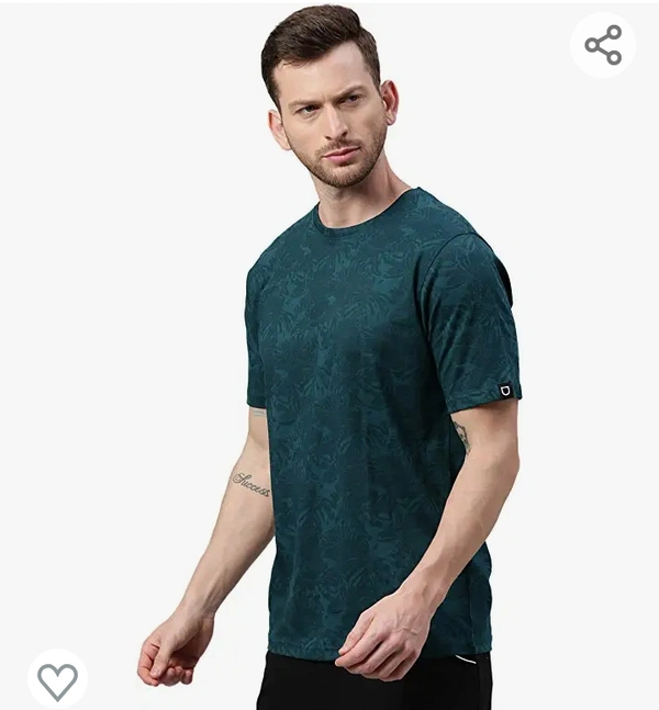 Urbano Fashion Men's Dark Green Printed Slim Fit Cotton T-Shirt