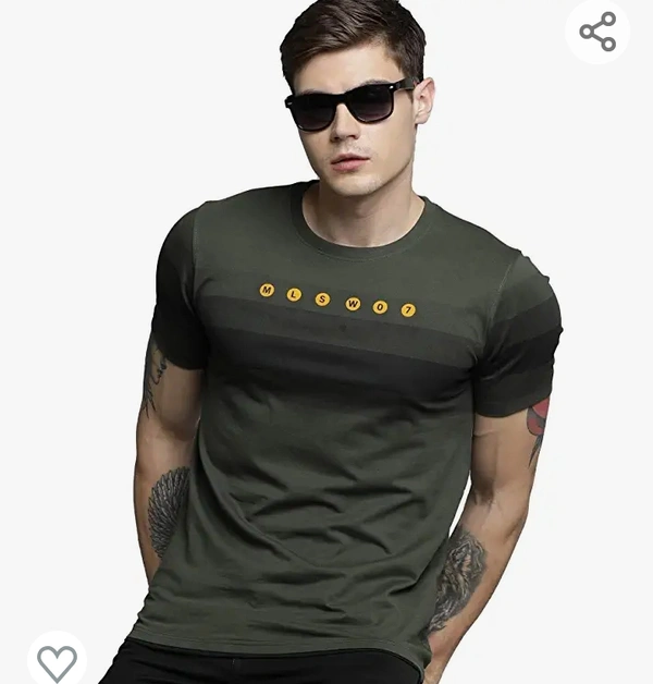 Maniac Men's Printed Halfsleeve Round Neck Olive Cotton Tshirt