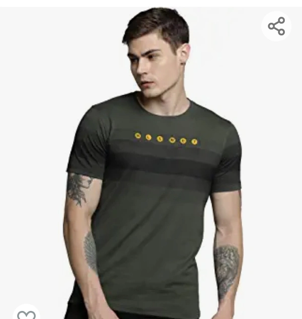 Maniac Men's Printed Halfsleeve Round Neck Olive Cotton Tshirt