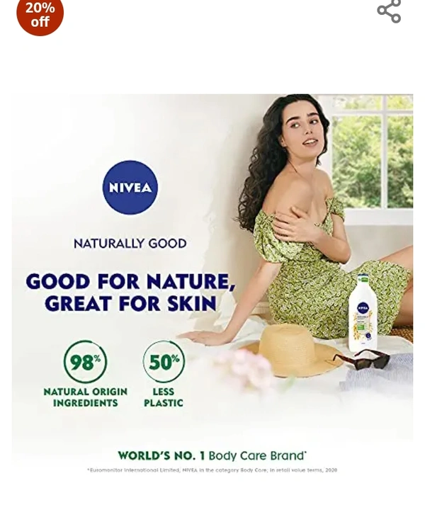 Nivia Nivea Naturally Good, Natural Oats Body Lotion, For Dry to Very Dry Skin, No Parabens, 98% Natural Origin Ingredients, 350 ml