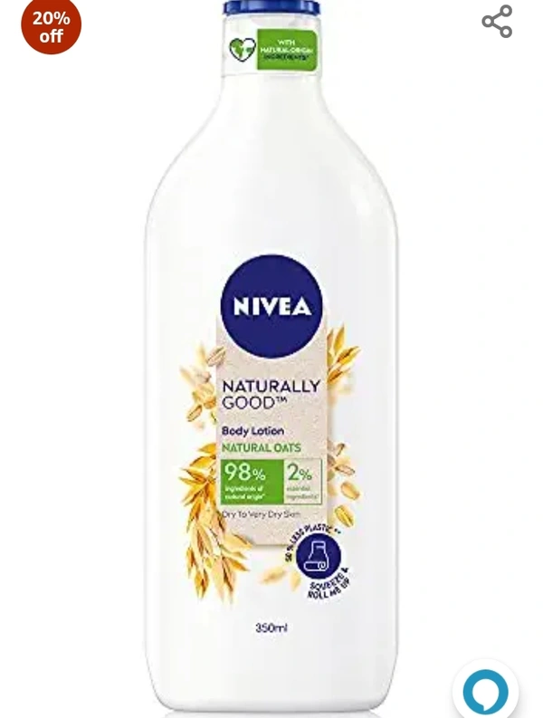 Nivia Nivea Naturally Good, Natural Oats Body Lotion, For Dry to Very Dry Skin, No Parabens, 98% Natural Origin Ingredients, 350 ml