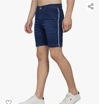 Podge Men PODGE Men's Denim Slim Fit Dark Blue Side Stripe Shorts (PGMS-STRP-DBL-002) - M. L. XL. XXL