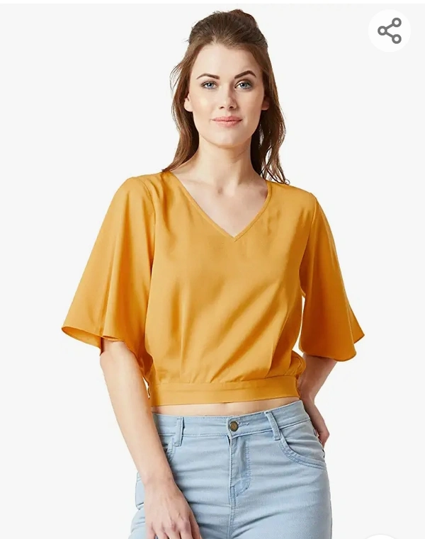 Miss Chase Women's Mustard Yellow V-Neck Crop Top - M. L. XL. XXl