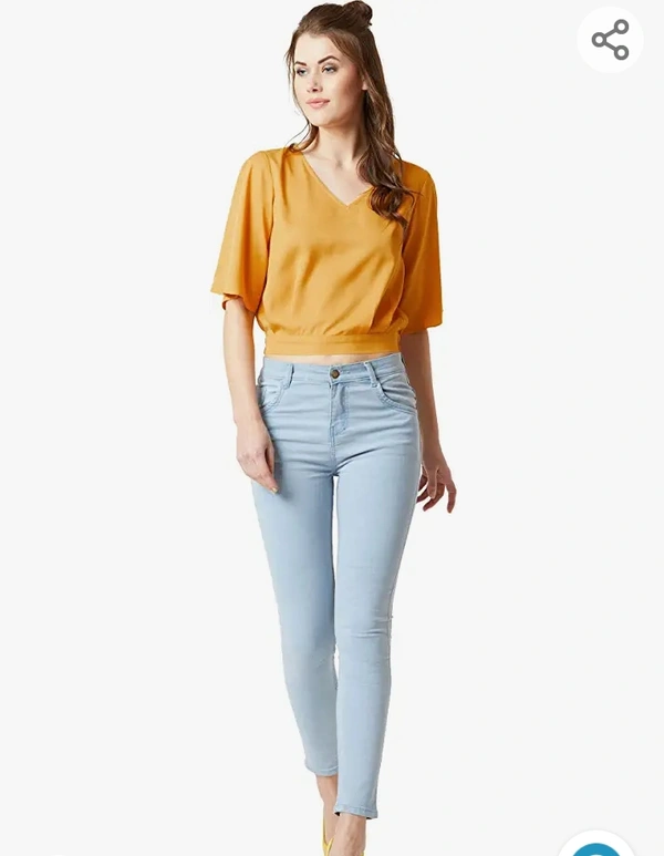 Miss Chase Women's Mustard Yellow V-Neck Crop Top - M. L. XL. XXl